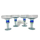 Hand Blown Margarita Glasses Set W Pitcher Blue Green Swirl Glass Set Of 5