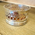 Vintage Silver Plated Pierced Bottle Coaster With Wood Base