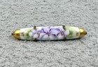 Antique Hand Painted Porcelain Brooch Victorian Violets Floral Gilded Vintage