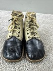 Antique Children s Or Doll Leather Shoes Black Cream High Top Sinbac