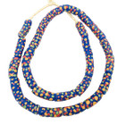 Ghana Handmade Blue Multi Color Dots Recycled Glass African Trade Beads  01837 