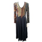 Vtg Scarlett Maxi Dress Womens Size 11 Black Floral Long Slv Fit   Flare Retro