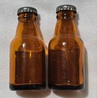 Vtg Amber Glass Acme Beer Bottles Salt   Pepper Shakers  Los Angeles  3    Tall