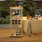 Gold 4-tier Rolling Bar Cart With Wine Rack   Glass Holder For Home   Outdoor
