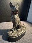 German Shepherd Dog Figurine Bronze Tone Heavy Cast Metal Sculpture 6   