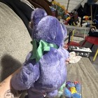 Ty Employee Beanie Buddy Purple Bear Plush With Green Ribbon   Heart Tag  1999 