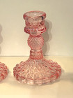 Set Of 2  6 Avail  4  Pink Glass Diamond Design Tapered etc Candlestick Holders