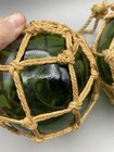 Vintage 2 X Buoy Fishing Glass Float Green Rope Maritime Nautical Decor European