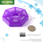 Deke Home - Small Weekly Pill Organizer  Round Dispenser For Purple 