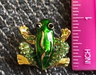 Frog Brooch Pin Black   Green Rhinestones Green Enamel 1 x1  Frog  Gift  5
