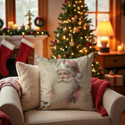Vintage Pink Christmas Santa Pillow Covers 18x18  Christmas Home Decor  Retro S