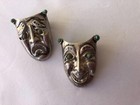 Vintage Mexican Taxco Sterling Signed Theatre Happy Sad Face Pin Brooch Pair
