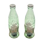 Coca-cola Mini Green Glass Embossed Bottle Salt   Pepper Shakers 4 1 2  Tall New