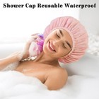 Shower Cap  Cap Reusable Waterproof  Caps For Women  Pink Grid 