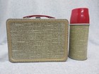 1957 Tan Luggage Tweed  Lunchbox   Thermos C 8  N0 Names