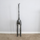 Giraffe Rare Metal Distressed Silver Wire Strap Sculpture Statue 46 
