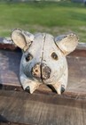 Vintage Antique Cast Iron Pig Bank With Glass Eyes Original  