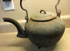 Early American Footed Iron Kettle Wrought Bale Handle Double Seamed Estate Found
