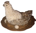 Vintage Rare Adorned With Sea Shell Chicken Hen On Nest    figurine Fun
