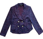 St  John Tweed Knit Blazer Wool Red Blue Gold Buttons Double Breasted Jacket 10