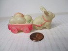 Vintage Japan Easter Celluloid - Tiny 3  Long Rabbit Pulls Cart Of Eggs