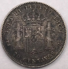 1895 Puerto Rico 20 Centavos Silver Coin Very Fine Vf Condition