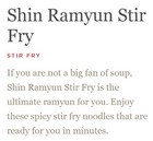 Nongshim Shin Stir Fry Spicy Beef Flavor Ramen Noodle Pack  4 65oz X 4 Count
