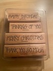 Stampin Up  Greetings 4 You 1997 Set Mounted Rubber Stamps On Wood Blocks New