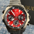Bulova Marine Star 98b350 Red Dial Gray Stainless Steel Chronograph Men s Watch