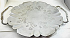 Mcm Vintage Large Hammered Aluminum Serving Tray Rose Pattern With Handles