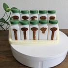 10 Griffiths Milk Glass Spice Jars Green Lids Painted Labels With Rack Vintage