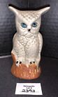 Ceramic Hand Painted Gray Owl Figurine Blue Eyes Vintage