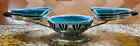 Mcm Large Five Piece Ceramic Server Tray Set Teal Drip W  Expandable Metal Base