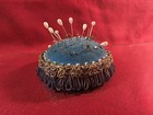 Antique Victorian Pin Cushion Velvet Beaded Trim W pins Sewing Collectable 