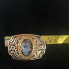 Western Gold Tone Floral Plate Belt Buckle W  Oval Stone Inlay 3   