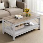 Farmhouse 2-tier Coffee Table With Storage Center Cocktail Table For Living Room