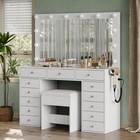 Vanity Desk With Charging Station  Makeup Table With Led Mirror  13 Drawers