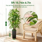 Artificial Dracaena Tree With Lights  5ft Fake Plants Black Tall Planter Indoor