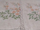 Embroidered Floral   Crochet Border Pillow Covers   New Tie Closure Woven Tan   