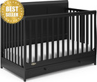 Asheville 5-in-1 Convertible Crib Black W  Drawer Greenguard Gold Certified