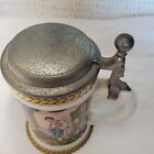 Vintage German Beer Stein Lithophane Mug W att  Handle Soldier Peasant Porcelain