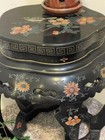 Vintage Chinese Asian Oriental Black Lacquer Wood Round Stool