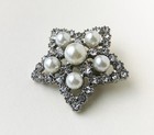 Crystal Star Brooch Silver Tone  Pearl And Rhinestone Lapel Pin For Women