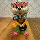 Vintage 60   s Holiday Fair Ceramic Cat  Bank Neon Anthropomorphic Psychedelic Mid