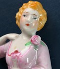 Antique Porcelain Half Doll Pin Cushion Japan - Pretty In Pink With Rose