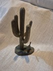 Vintage Solid Brass Saguaro Cactus   Roadrunner Bird Statue Bracelet Storage
