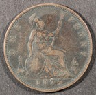1875 Uk Great Britain British One Penny  Queen Victoria Young Head