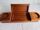 Levenger Wooden Box 3 Pen Holder W  Ink Bottles Case