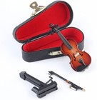 Wooden Miniature Violin With Stand  Bow And Case Mini Musical Instrument Viol   