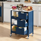 Rolling Kitchen Island Trolley Wood 3-tier Drawers Shelves Utility Dining Cart